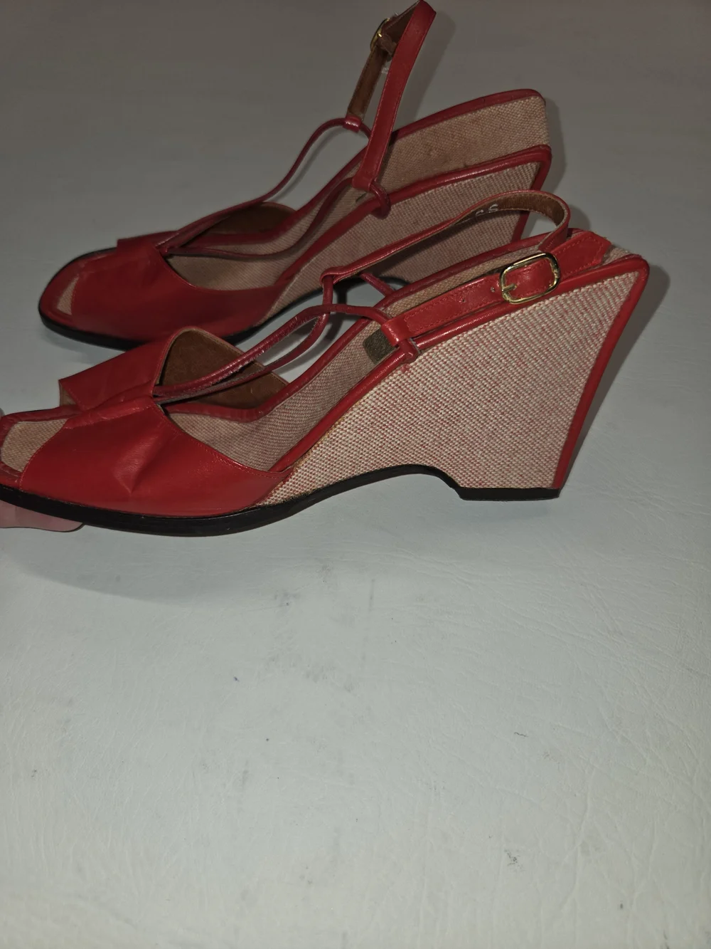 Red Women's Open-Toe Slingback Wedge Sandals Vintage 60s